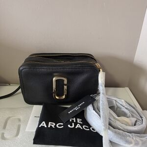 Marc Jacobs Black Leather Double-Zip Camera Bag with Gold Hardware